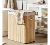 Wyld and Coco Bamboo Laundry Hamper Lid Two Compartments Rope Handles Light Brown Wyld and Coco Brown