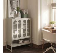 Wyld and Coco Beige Cashmere Steel Sideboard 2 Doors Oval Perforated Panels Wyld and Coco Beige