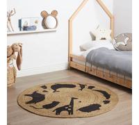 Wyld and Coco Beige Jute Round Rug 120 cm - Boho Animal Motif | Size: 120 cm diameter Wyld and Coco Beige 120 cm diameter