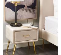 Wyld and Coco Beige Velvet Bedside Table - 1 Drawer Minimalist Nightstand Wyld and Coco Beige