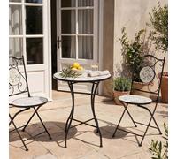 Wyld and Coco Bistro Set Black - Round Mosaic Ceramic Table with 2 Folding Chairs Wyld and Coco Black