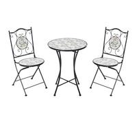 Wyld And Coco Black Bistro Set - 60Cm Round Mosaic Ceramic Table With 2 Folding Chairs - Outdoor Patio Furniture