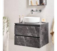 Wyld and Coco Black Marble Wall Mounted 60 x 47 cm Fluted Front 2 Deep Drawers Wyld and Coco Black 60 x 47 cm