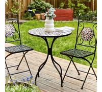 Wyld and Coco Black Metal Bistro Set for Two Foldable Chairs Black and Gold Mosaic Wyld and Coco Black