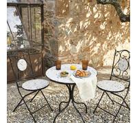 Wyld and Coco Black Metal Folding Chairs Terrazzo Pattern Ceramic Backrest Set of 2 Wyld and Coco Black