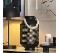 Wyld and Coco Black Metal Lantern with Rope Handle - Openwork Filigree Single Candle Wyld and Coco Black