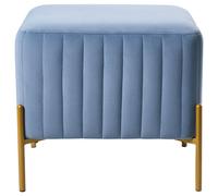 Wyld And Coco Blue Velvet Footstool Ottoman With Gold Metal Legs, 47Cm Square