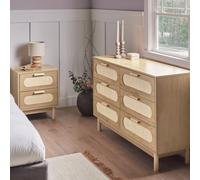 Wyld and Coco Boho 6-Drawer Chest Light Brown with Rattan Fronts Wyld and Coco Brown