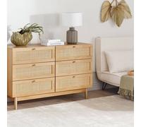 Wyld and Coco Boho 6-Drawer Chest with Rattan Front - Light Brown W120 x D42 x H76cm Wyld and Coco Brown