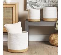 Wyld and Coco Boho Cotton Jute Storage Baskets Set of 3 White Natural in Beige Wyld and Coco Beige