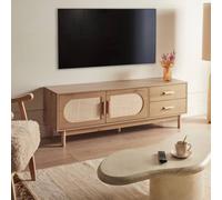 Wyld and Coco Boho TV Stand up to 70" Light Brown with Rattan Fronts Wyld and Coco Brown
