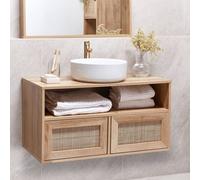 Wyld and Coco Boho Wall Mounted Bathroom Braided Rattan Front Light Brown in Natural Wyld and Coco Natural