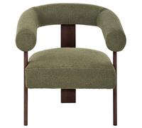 Wyld And Coco Boucle Armchair In Green With Dark Brown Retro Wooden Legs, Compact Living Room Accent (W77 X D68 X H76Cm)