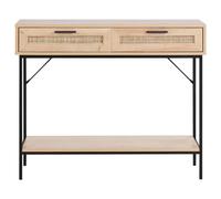 Wyld And Coco Brand Rattan Console Table Brown 100 X 29 Cm With Shelf And 2 Drawers