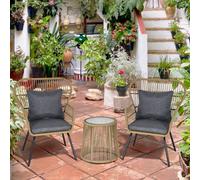 Wyld and Coco Brown Rattan Bistro Set with Cushions and Glass Top for Patio in Grey | Size: 1 Pack Wyld and Coco Grey 1 Pack