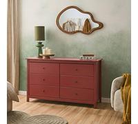 Wyld and Coco Burgundy 6-Drawer Pine Chest Scandinavian Style Storage Cabinet in Red Wyld and Coco Red