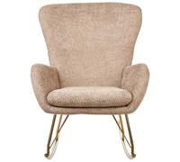 Wyld And Coco Casaluxe Beige Bouclé Rocking Armchair With Metal Legs, Retro Curved Silhouette, W74 X D99 X H99Cm