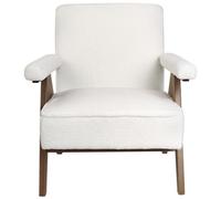 Wyld And Coco Casanova White Boucle Armchair With Wooden Frame And Pillow-Top Armrests, Retro Living Room Design