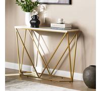 Wyld and Coco Console Table 100 x 30 cm White Marble Effect Top Gold Powder Coat Wyld and Coco White 100 x 30 cm