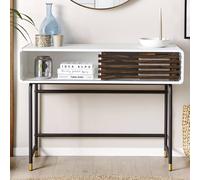 Wyld and Coco Console Table White Finish 104 x 40 cm Rustic Slatted Sliding Door Wyld and Coco White 104 x 40 cm