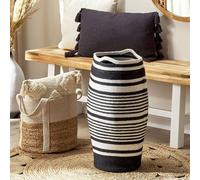 Wyld and Coco Cotton Braided Storage Basket - White and Black Laundry Hamper Wyld and Coco White