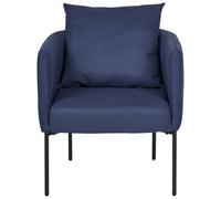Wyld And Coco Dark Blue Faux Linen Armchair With Black Iron Legs, Compact Retro Design, W62 X D62 X H68Cm
