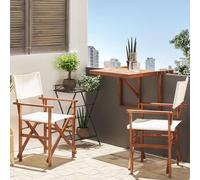 Wyld and Coco Director Chairs 2-Pack - Folding Acacia Wood Off-White Sling in White Wyld and Coco White