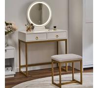 Wyld and Coco Dressing Table - White MDF with Gold Accents LED Mirror and 4 Drawers Wyld and Coco White
