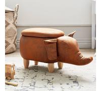 Wyld and Coco Elephant Kids Stool Storage - Brown Faux Leather Rubberwood Legs Wyld and Coco Brown