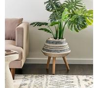 Wyld and Coco Evergreen Hand Painted Fibre Clay Plant Stand Beige Grey Round Wyld and Coco Beige