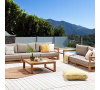 Wyld and Coco Everwood 5 Seater Acacia Outdoor Sofa Set Coffee Table and Taupe in Brown Wyld and Coco Brown