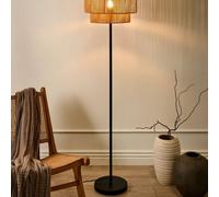 Wyld and Coco Floor Lamp - Paper Rope Shade Matte Black Iron Base Boho Style in Natural Wyld and Coco Natural