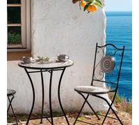 Wyld and Coco Folding Chairs Set 2 Black Iron Black and White Ceramic Tile Seats Wyld and Coco Black
