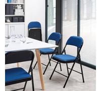 Wyld and Coco Folding Chairs Set of 4 - Blue Padded Backrest Black Metal Frame Wyld and Coco Blue