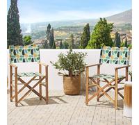 Wyld and Coco Garden Director's Chairs Set of 2 - Light Acacia Folding Sling Chairs in Green Wyld and Coco Green