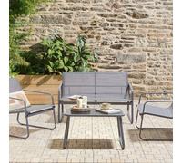 Wyld and Coco Garden Grey Industrial 4-Seater Sofa Set with Coffee Table Wyld and Coco Grey