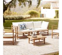 Wyld and Coco Garden Luxe Bamboo Modular Sofa Set Off-White Cushions in Brown Wyld and Coco Brown