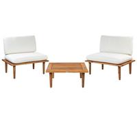 Wyld and Coco Gardenluxe Acacia Wood Outdoor Sofa Set With Off-White Cushions - 2 Seater Armchairs And Side Table