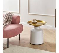 Wyld and Coco Glamour Side Table - White and Gold Round Metal Tray Top Wyld and Coco White