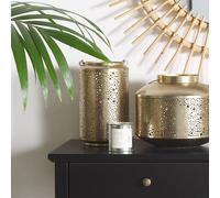 Wyld and Coco Gold Iron Lantern 25 cm Pillar Candle Holder Perforated Vintage Wyld and Coco Gold