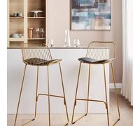 Wyld and Coco Gold Wire Bar Chairs Set of 2 - Black Faux Leather Seats Wyld and Coco Gold