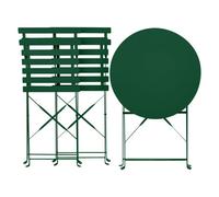 Wyld And Coco Greenleaf Dark Green 3-Piece Folding Bistro Set - Steel, Slatted Back, Compact For Balconies And Small Gardens