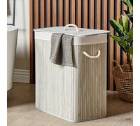 Wyld and Coco Grey Two-Compartment Bamboo Laundry Hamper with Lid and Rope Handles Wyld and Coco Grey