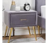 Wyld and Coco Grey Velvet Bedside Table Nightstand with 1 Drawer Gold-Toned Legs Wyld and Coco Grey