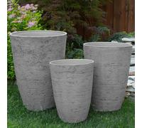 Beliani Greystone Planter Grey Stone Fibreglass 35 X 35 X 50 Cm - Tall Round Outdoor And Indoor Plant Pot