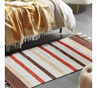 Wyld and Coco Handwoven Cotton Area Rag Rug 80 x 150 cm Beige Brown Stripes | Size: 80 cm x 150 cm Wyld and Coco Brown 80 cm x 150 cm