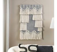 Wyld and Coco Handwoven Cotton Wall Hanging Grey Beige Tassels - Vertical Boho Decor Wyld and Coco Grey