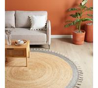 Wyld and Coco Handwoven Round Jute and Cotton Blend Rug 200 cm Beige and Grey | Size: 200 cm x 200 cm Wyld and Coco Beige 200 cm x 200 cm