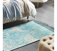 Beliani Heritage Loom Area Rug - Blue Beige Distressed Viscose With Cotton Backing 80 X 150 Cm