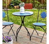 Wyld and Coco Heritage Garden Bistro Set Black Iron Table Blue Mosaic Top Wyld and Coco Black